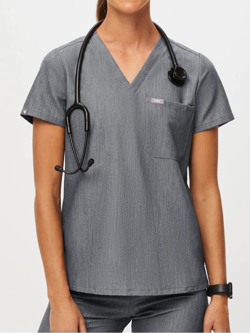Figs Catarina One Pocket Scrub Top Graphite Grey Size XL